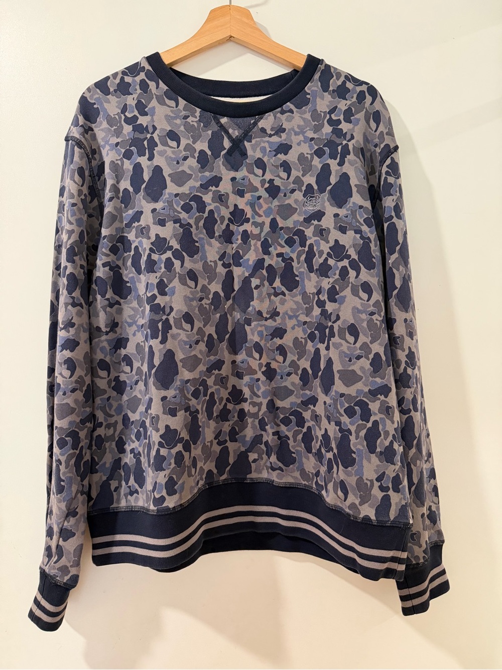 The Kooples Sport Navy Blue Camouflage Crewneck Sweatshirt L